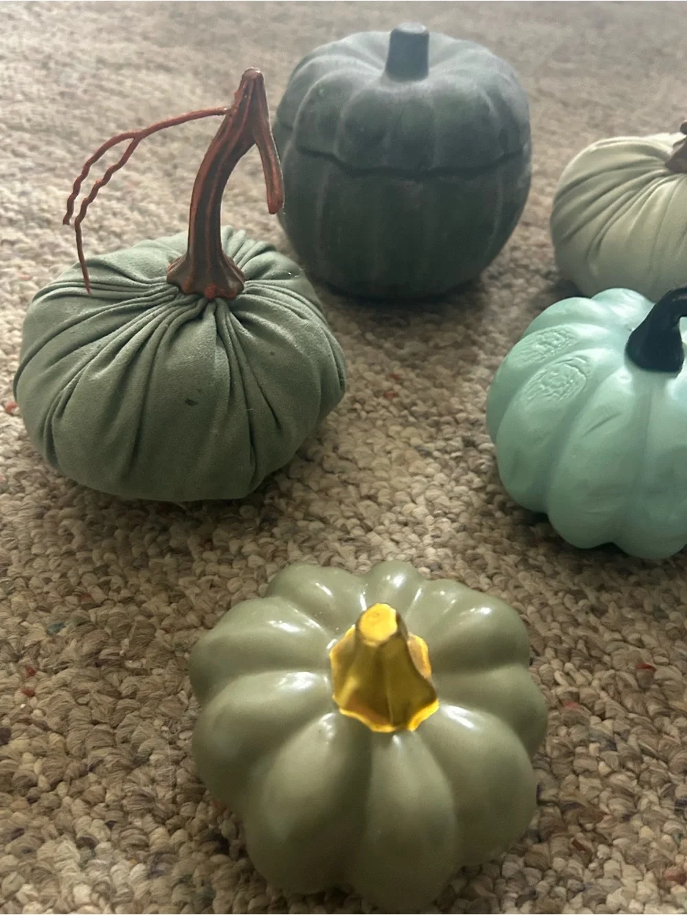 Assorted Green and Blue Decorative Pumpkin Accent Set